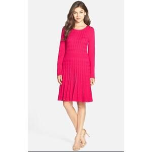 Eliza J womens pink cable knit sweater dress knee length stretch holiday size M